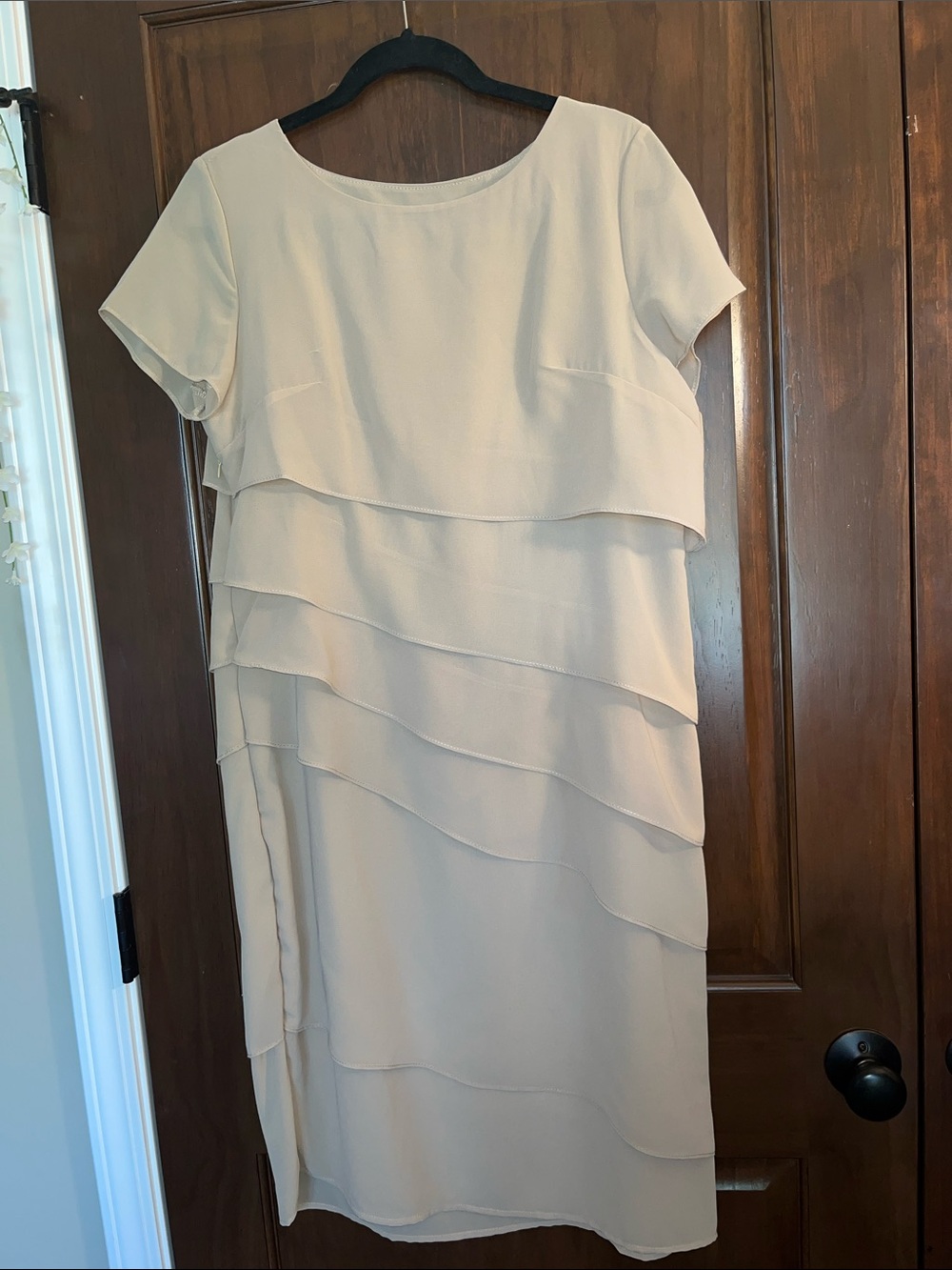 Neutral Tiered Midi Dress with Short Sleeves